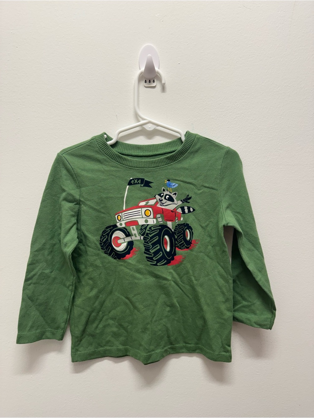 Green Long-Sleeve Kids Tee with Monster Truck Graphic